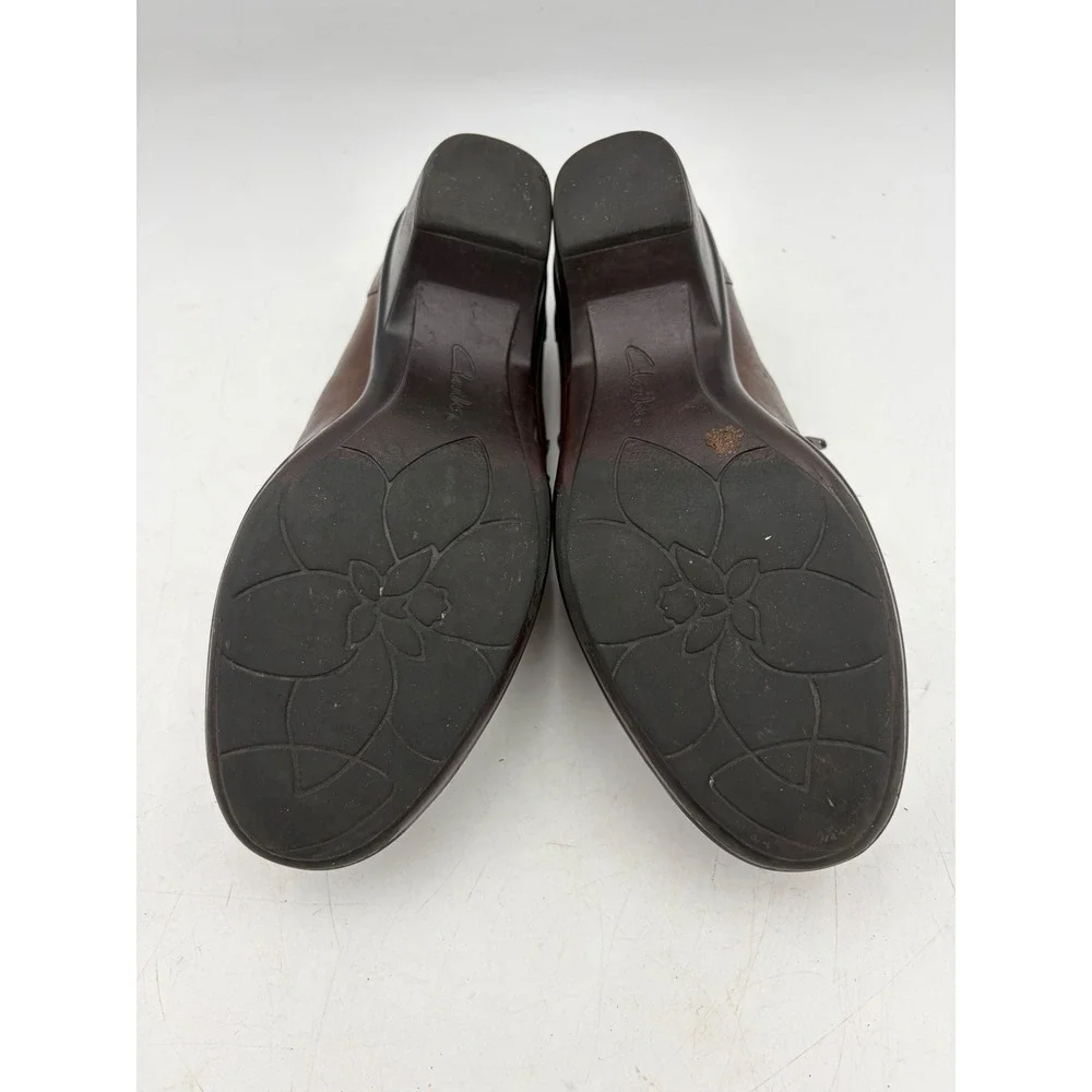 Clarks Ingalls Ankle Booties Heels Brown Leather Women 8M Academia Boho Work Y2K